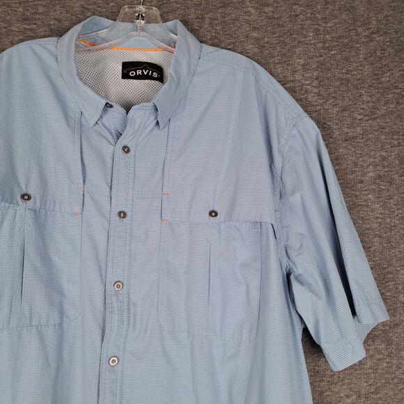 Orvis Shirt Men XXL Blue Button Down Short Sleeve Vented Fishing Hiking Tech - Picture 1 of 15